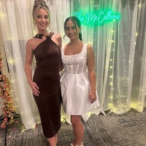 Zara Brown Midi Halter Dress - Size S